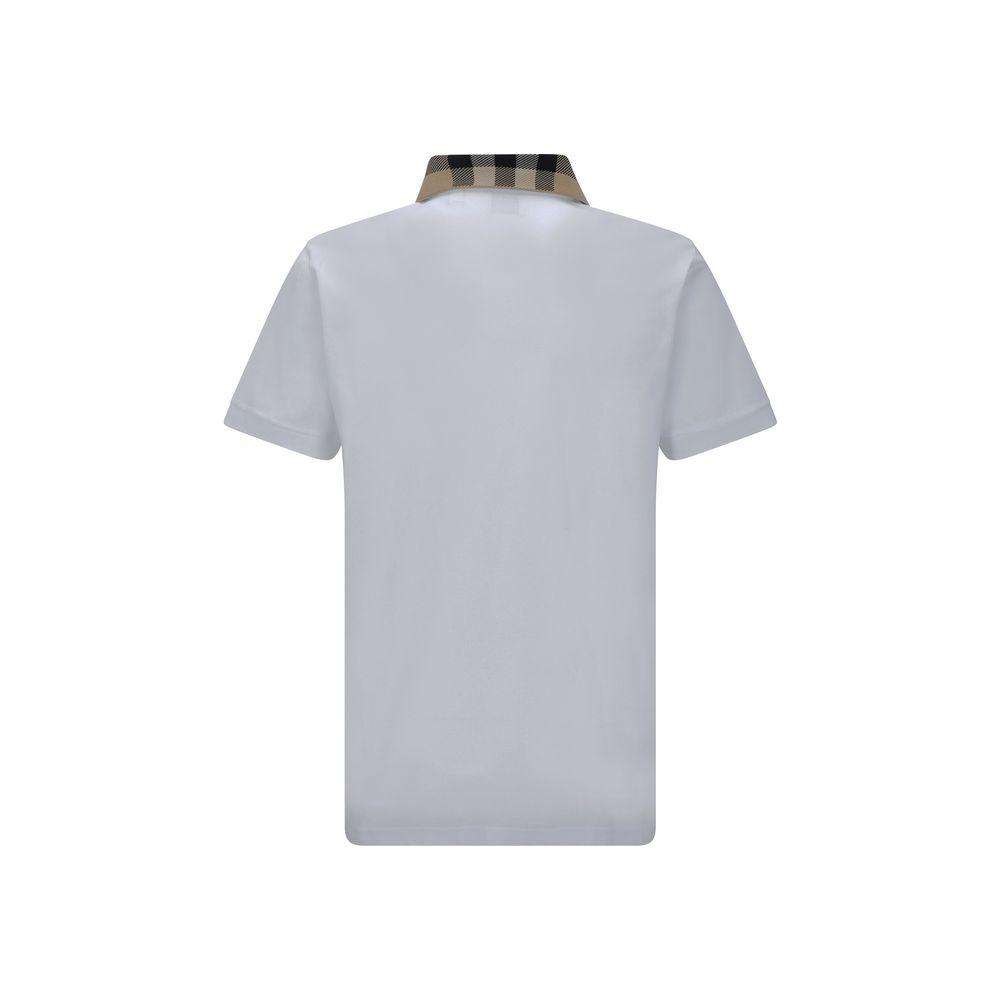 Burberry Cody Polo Shirt in cotton with Archivio Check pattern collar, monochrome design, regular fit, back view.