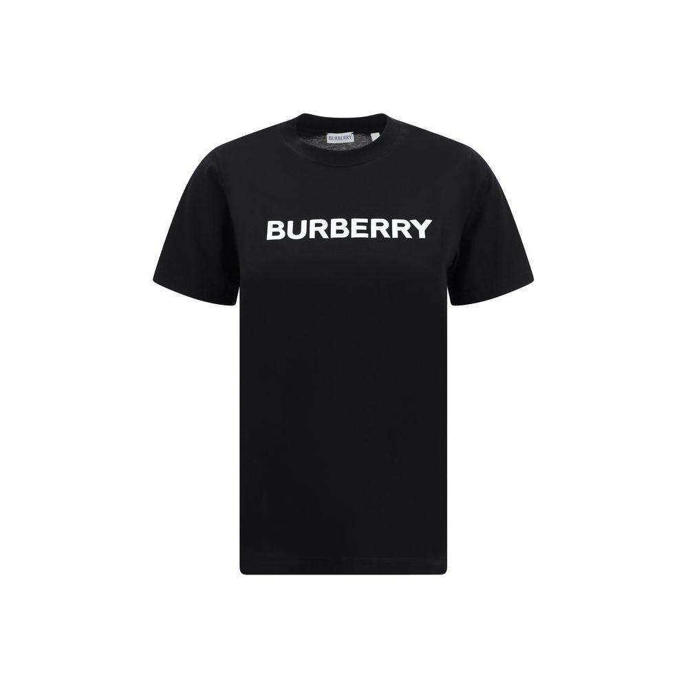 Black Burberry cotton T-shirt with ribbed crew neck and iconic brand monogram, featuring a monochrome pattern and regular fit.
