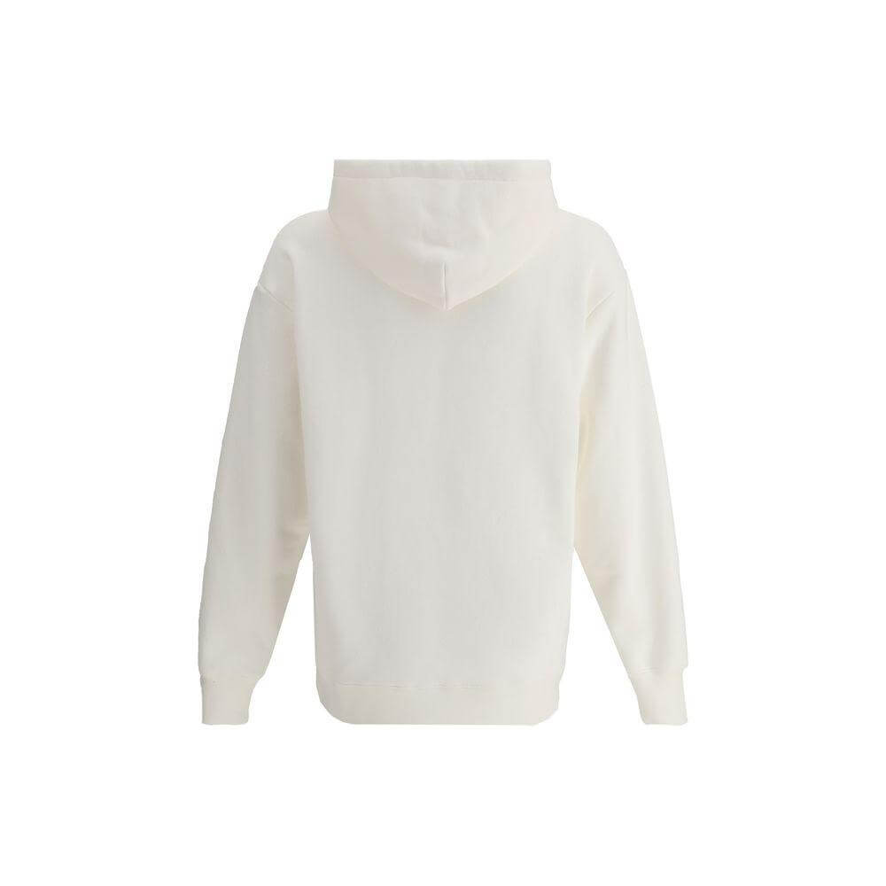 Back view of a Valentino cotton hoodie with hood, ribbed cuffs and hem, shown in white. Featuring a regular fit.