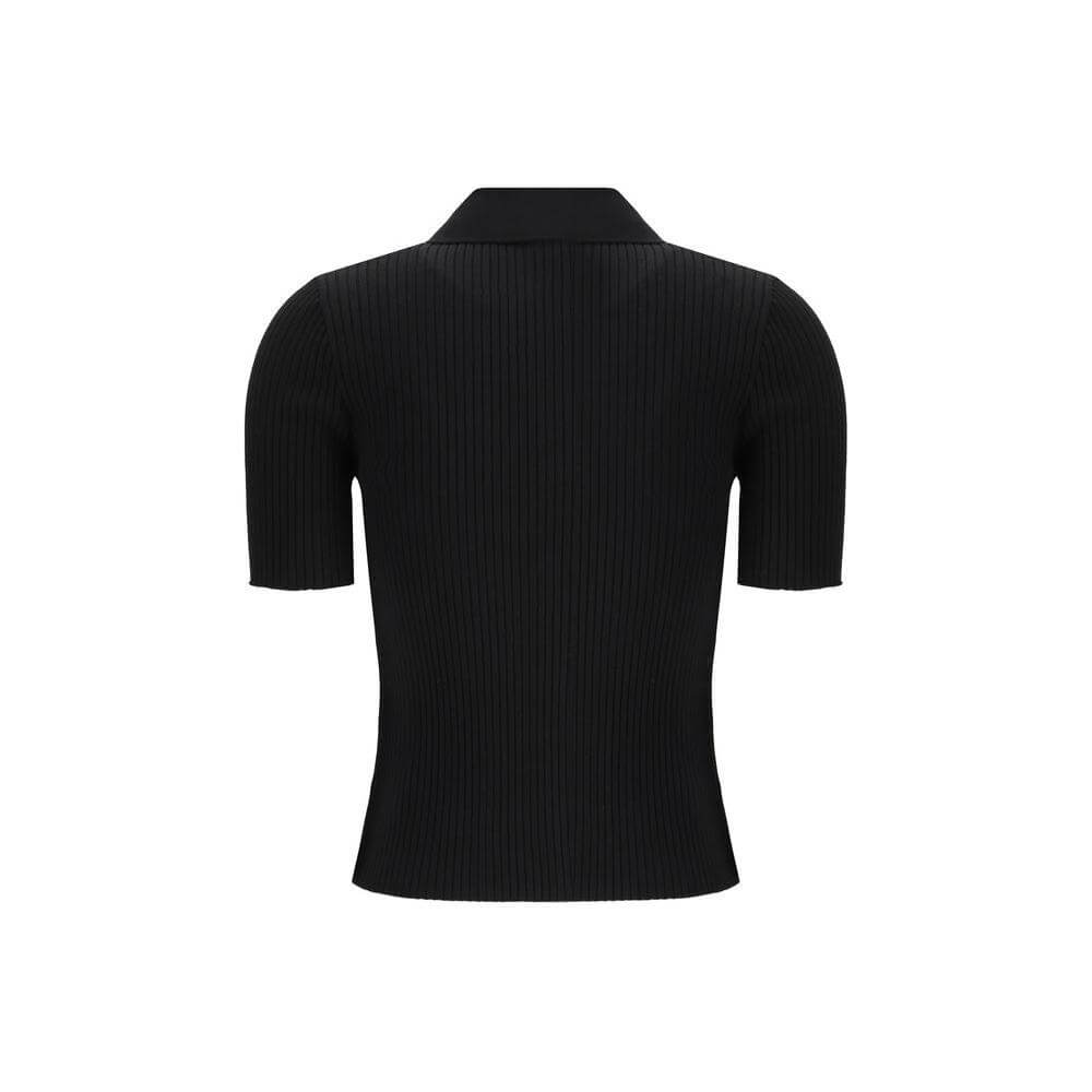 Back view of black Courrèges Polo Shirt with ribbed design, classic collar, and slim fit highlighting minimalist style.