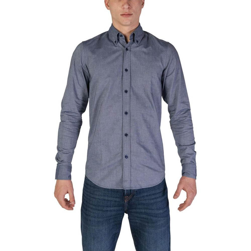Hugo Boss Men's Blue Cotton Long Sleeve Shirt - Fall/Winter Collection