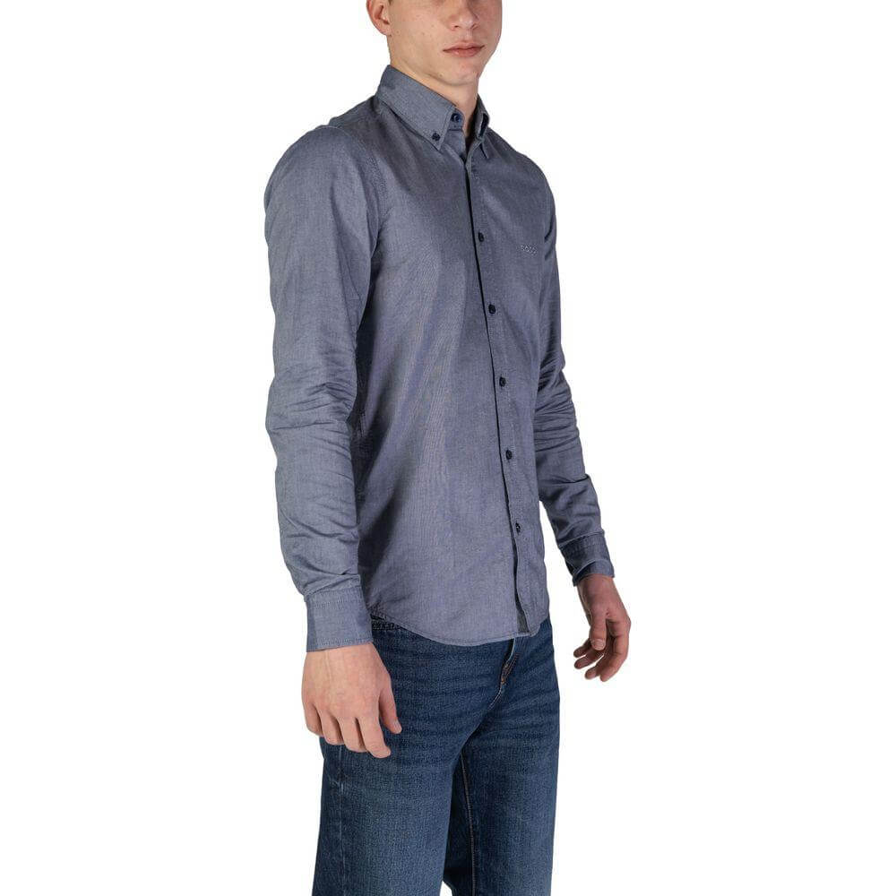 Hugo Boss men's blue cotton long sleeve shirt from Fall/Winter collection, 100% cotton, elegant and comfortable design.