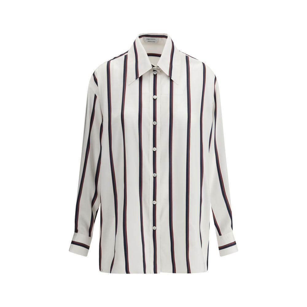 Alexander McQueen Silk Striped Shirt Alexander McQueen Light Gray