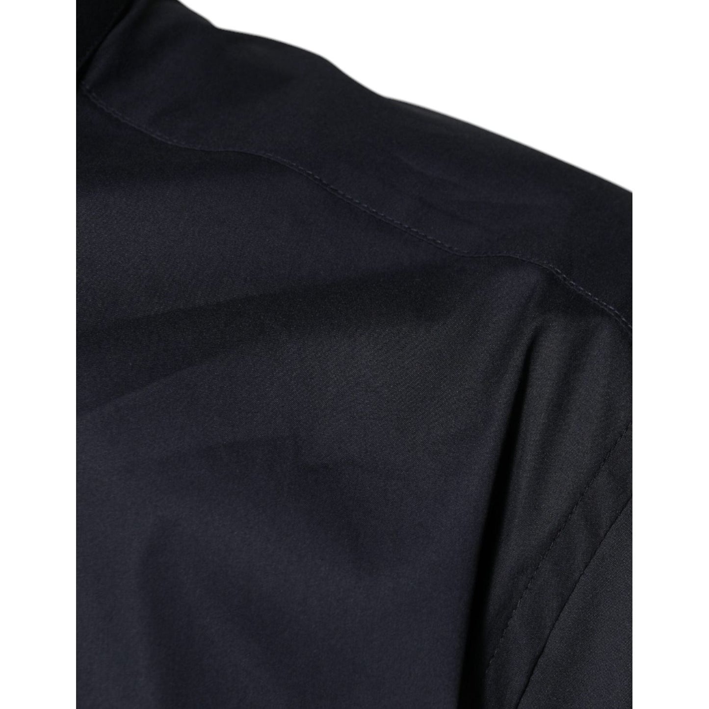 Dolce & Gabbana black cotton blend gold formal dress shirt shoulder detail, slim fit, black color, luxury Italian fashion clothing.