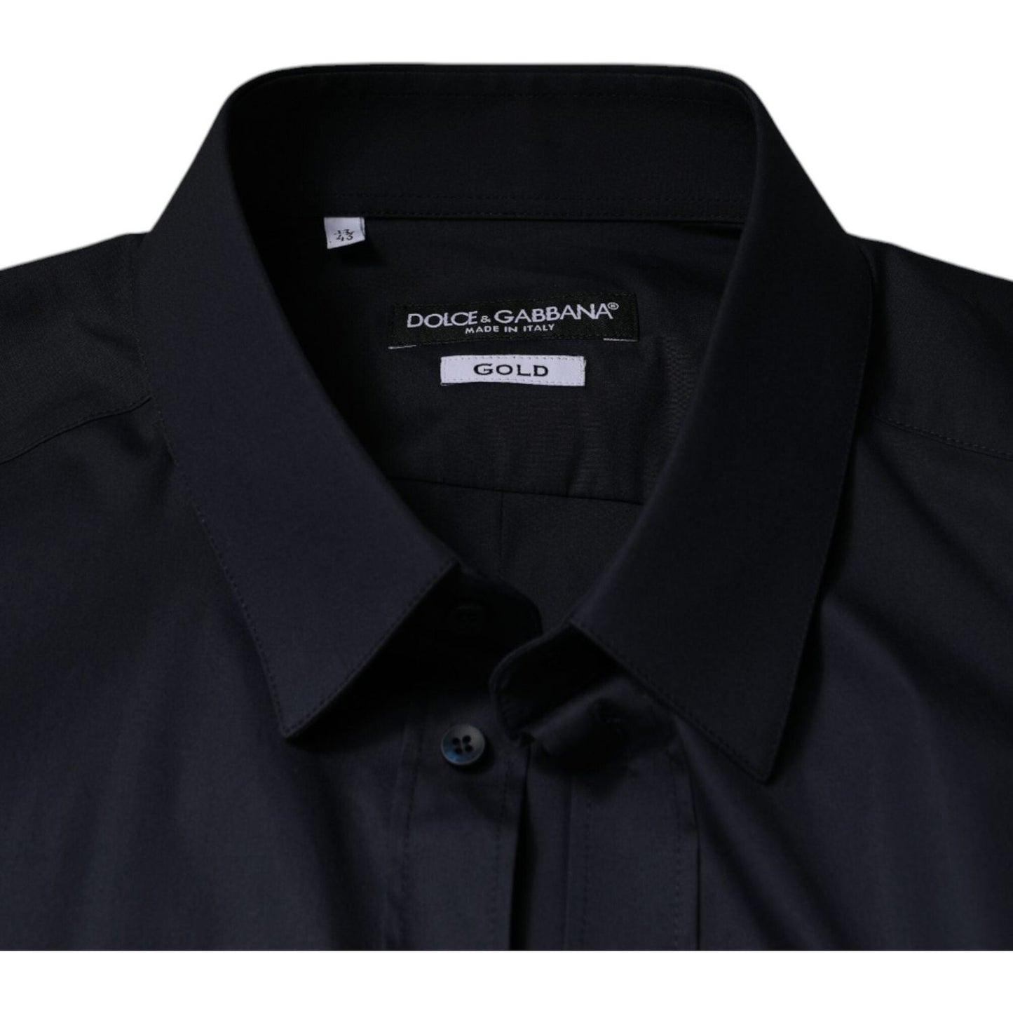 Dolce & Gabbana black cotton blend formal dress shirt with collar and button-down closure, GOLD label detail, made in Italy, slim fit.