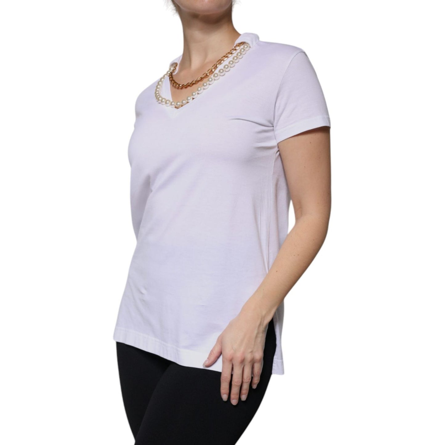 Dolce & Gabbana White Cotton Necklace Chain Short Sleeves T-shirt TSH87552-38