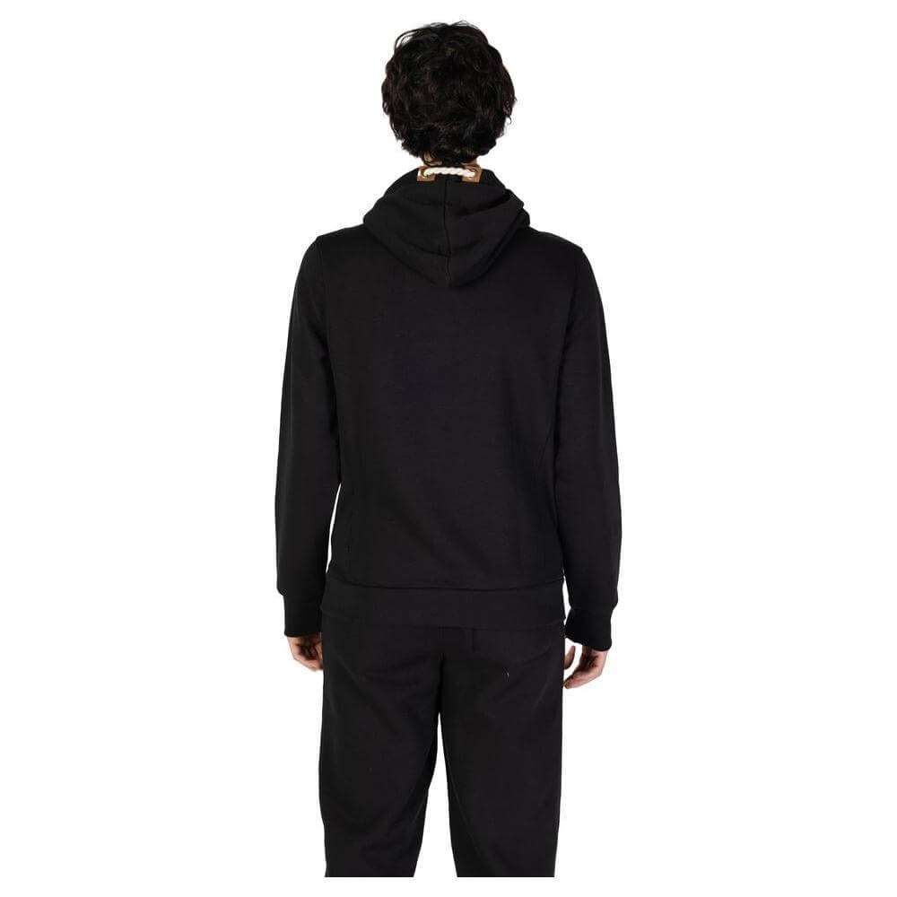 Alt Tag: Back view of Hydra Clothing black cotton sweater for men, ideal for fall/winter with 60% cotton and 40% polyester blend.