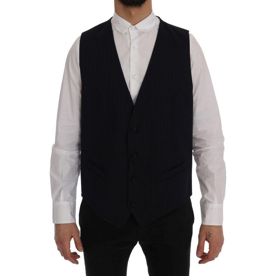 Dolce & Gabbana Elegant Striped Wool Blend Waistcoat Vest Dolce & Gabbana Black