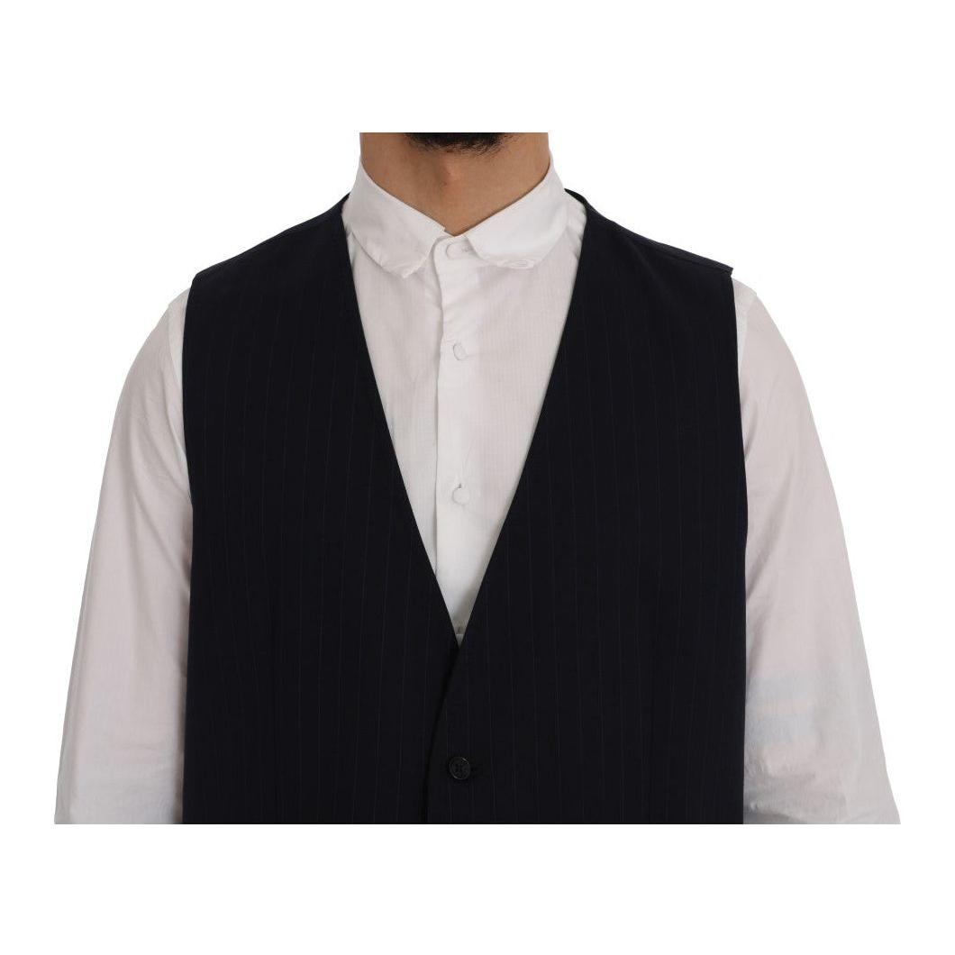 Dolce & Gabbana Elegant Striped Wool Blend Waistcoat Vest Dolce & Gabbana Gray