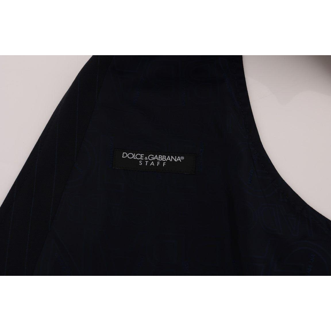 Dolce & Gabbana Elegant Striped Wool Blend Waistcoat Vest Dolce & Gabbana Black