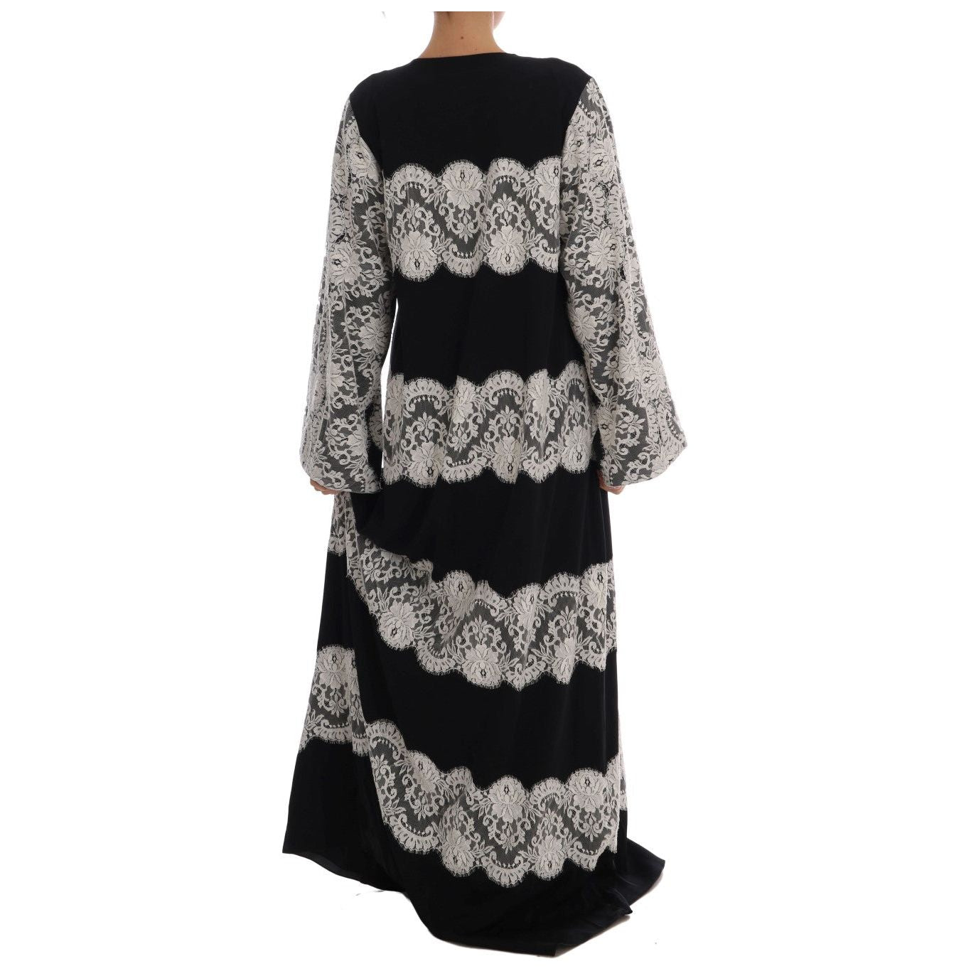 Dolce & Gabbana Elegant Silk Floral Lace Kaftan Maxi Dress Dolce & Gabbana Gray