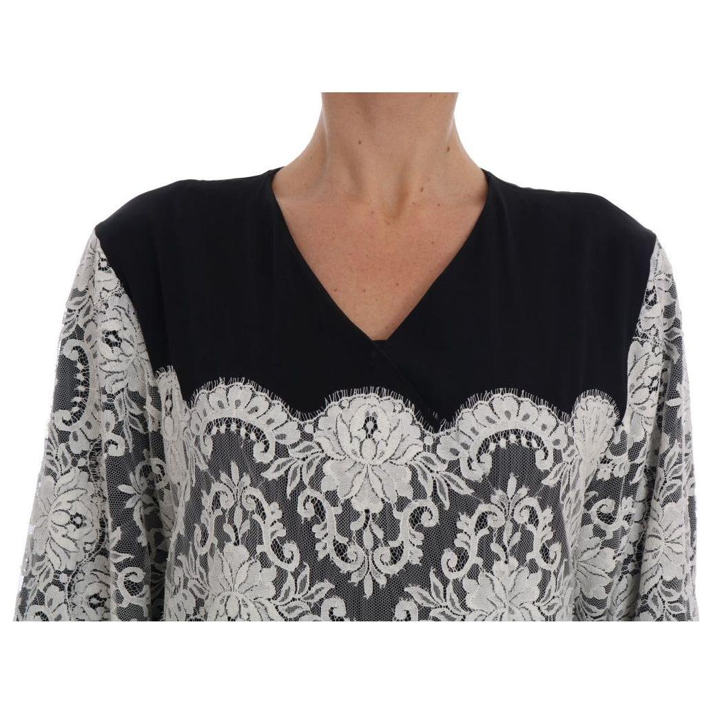 Dolce & Gabbana Elegant Silk Floral Lace Kaftan Maxi Dress Dolce & Gabbana Dark Slate Gray