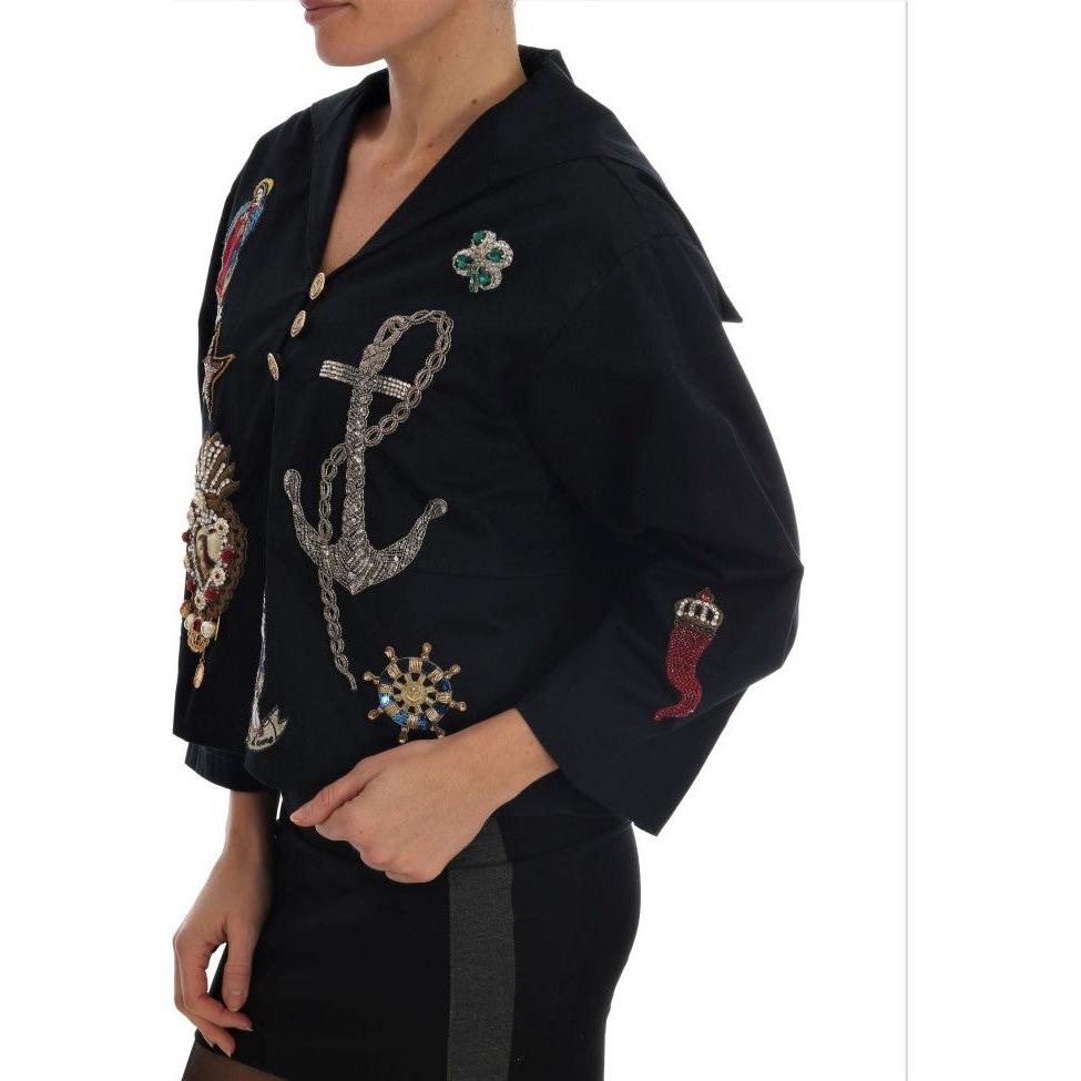 Dolce & Gabbana Enchanted Blue Crystal Embroidered Coat Dolce & Gabbana Black