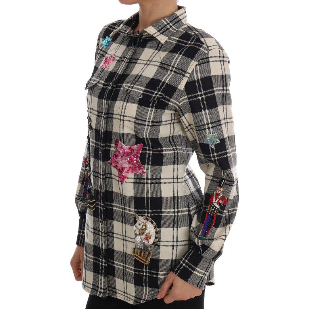 Dolce & Gabbana Enchanted Sequin Checkered Wool Shirt Dolce & Gabbana Dark Slate Gray