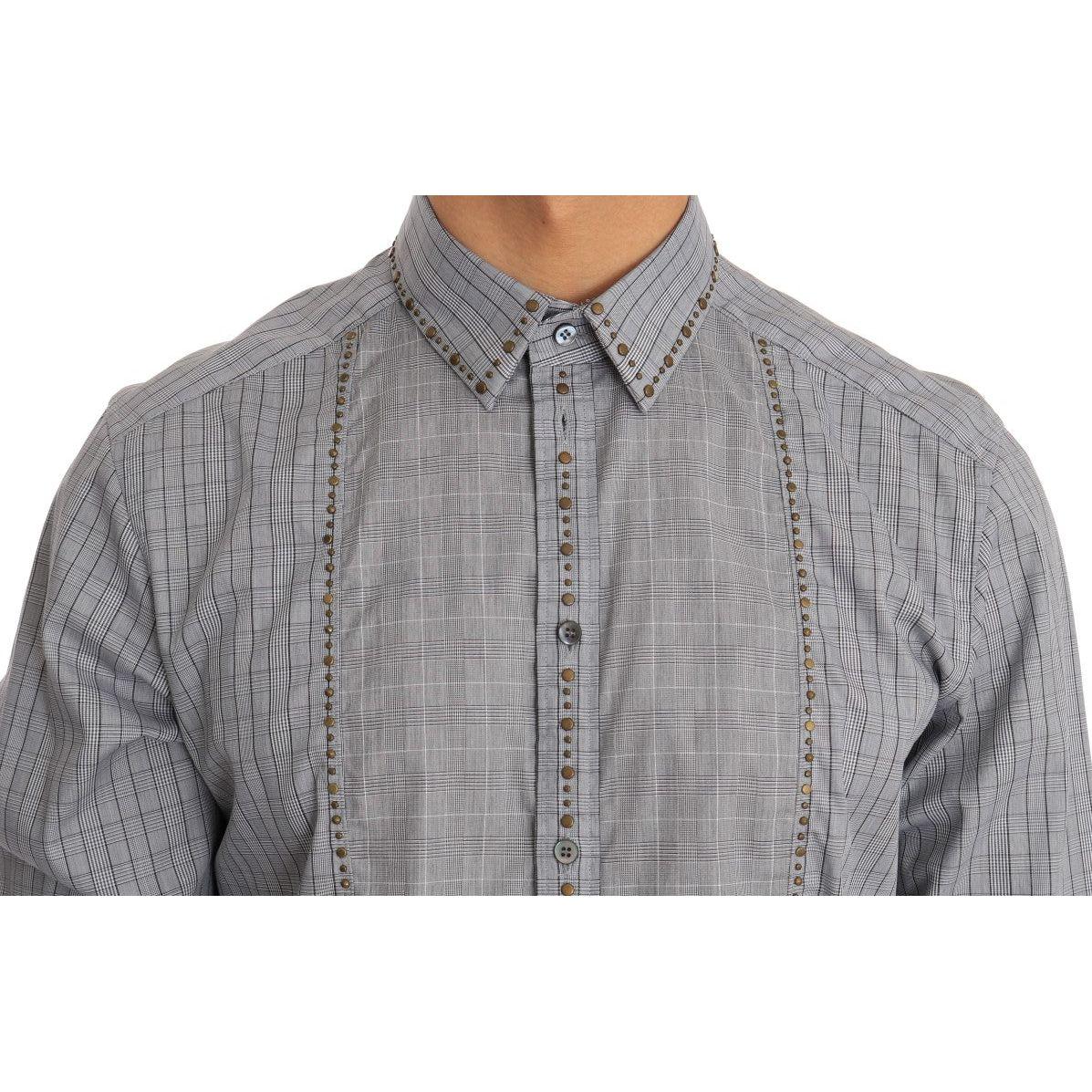 Dolce & Gabbana Elegant Gray Checkered Slim Fit Casual Shirt Dolce & Gabbana Light Slate Gray
