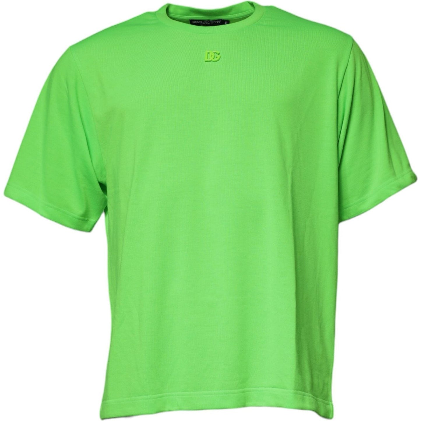 Dolce & Gabbana neon green DG logo cotton crew neck t-shirt, short sleeves, regular fit, made in Italy, front view.