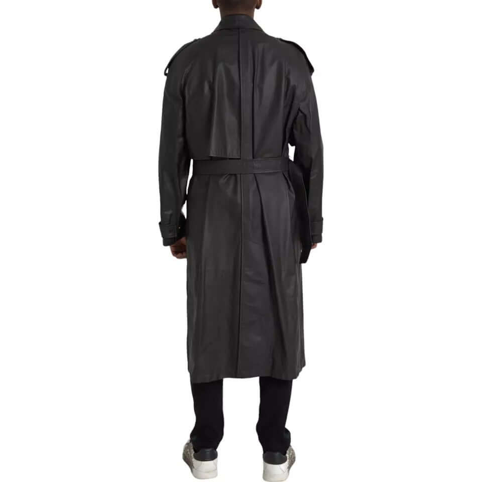 Bottega Veneta Black Leather Men Waterproof Trenchcoat Jacket