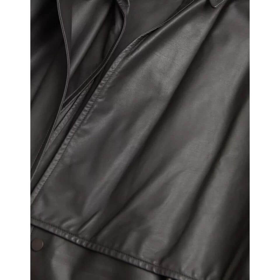 Bottega Veneta Black Leather Men Waterproof Trenchcoat Jacket