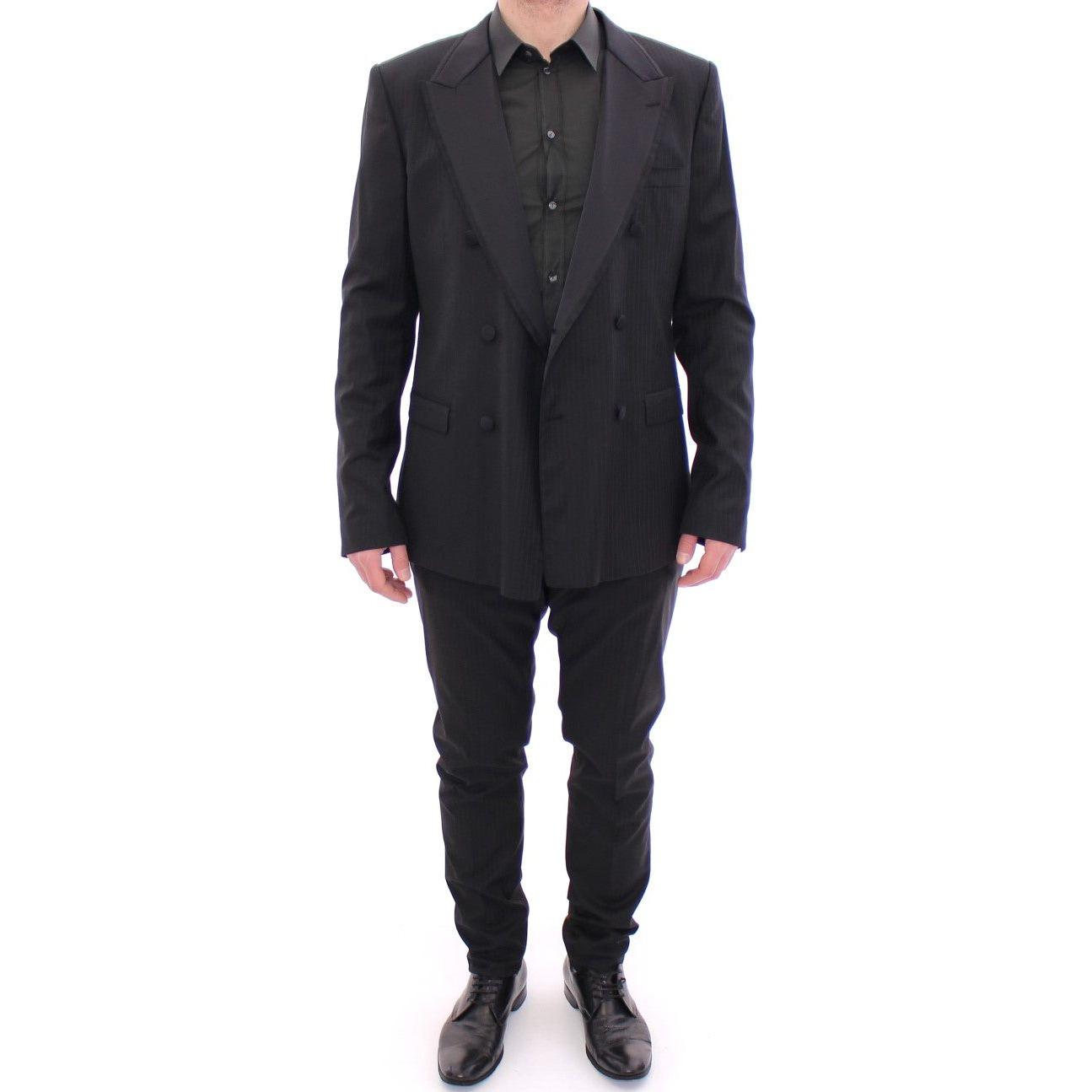 Dolce & Gabbana Elegant Black Striped Wool-Silk Blend Suit Dolce & Gabbana Dark Slate Gray