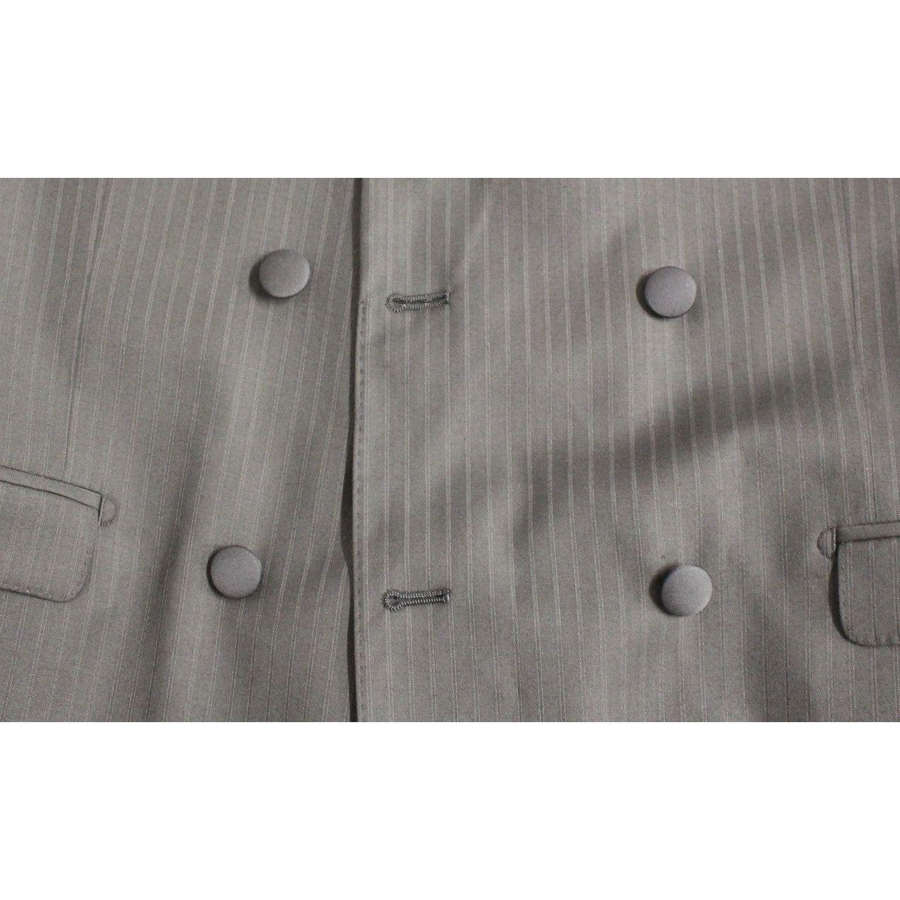 Dolce & Gabbana Elegant Black Striped Wool-Silk Blend Suit Dolce & Gabbana Slate Gray