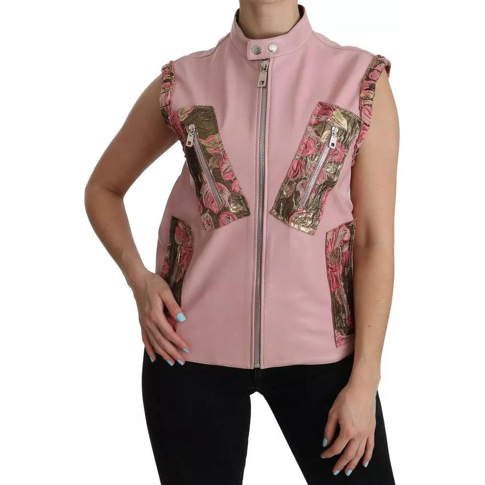 Dolce & Gabbana Pink Leather Sleeveless Vest Jacket Blouse TSH3878-38