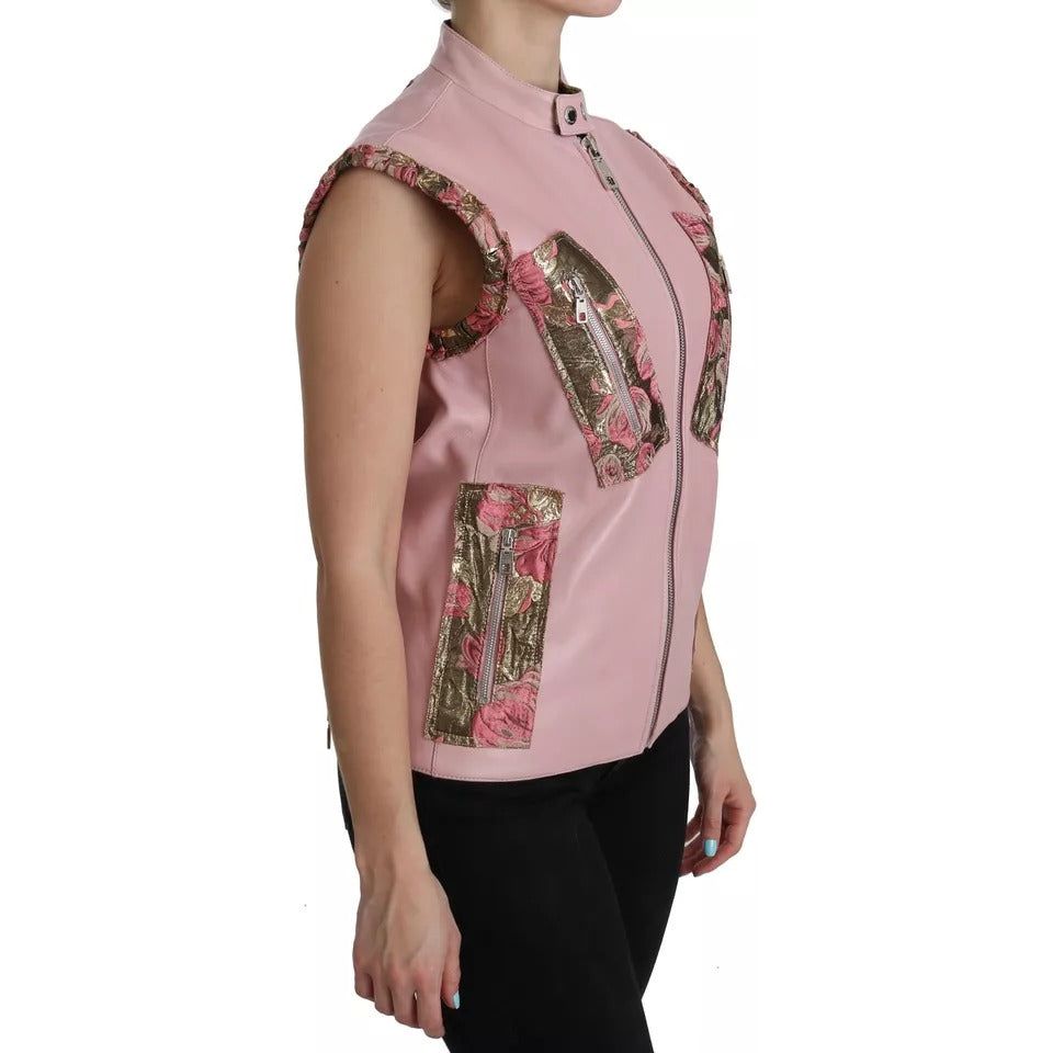Dolce & Gabbana Pink Leather Sleeveless Vest Jacket Blouse TSH3878-38