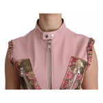 Dolce & Gabbana Pink Leather Sleeveless Vest Jacket Blouse TSH3878-38