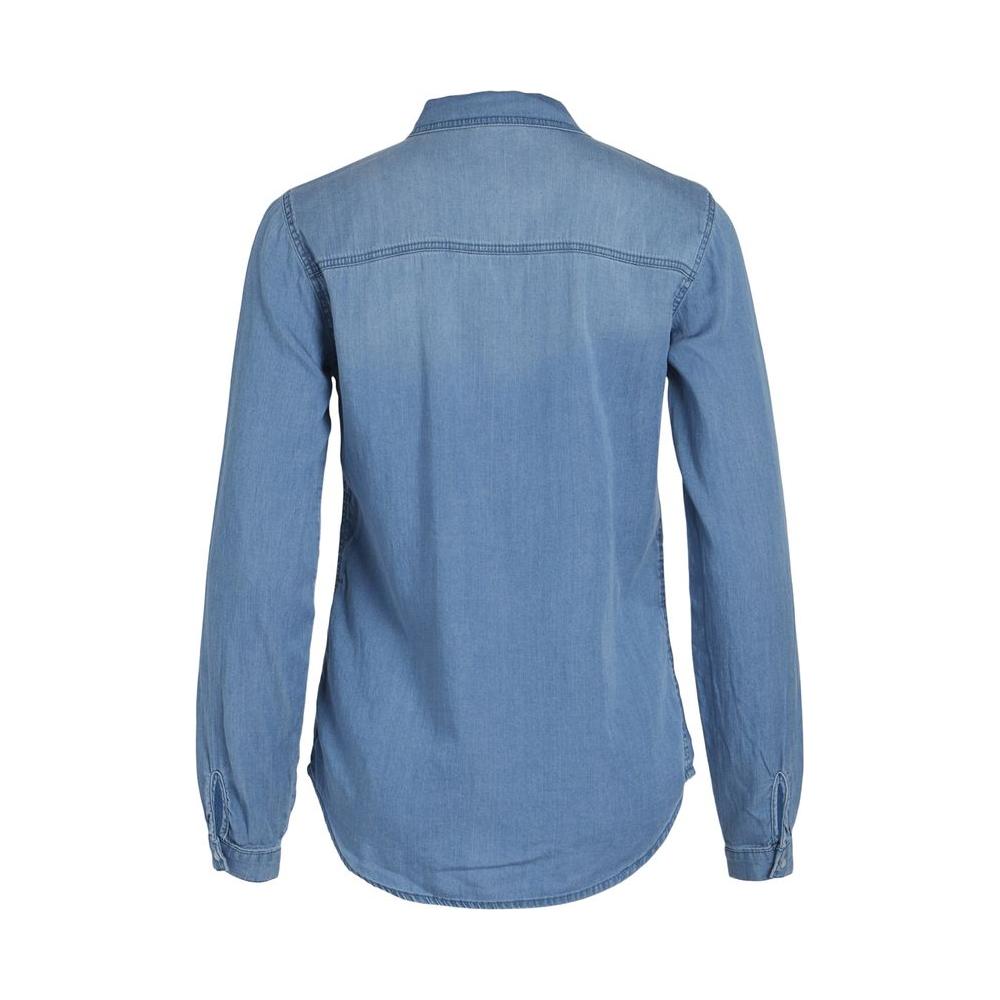 Back view of Vila Clothes VIBISTA light blue long-sleeve cotton shirt.