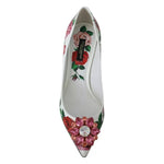 Dolce & Gabbana White Leather Roses Crystal Pumps Shoes LA7527-35