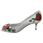 Dolce & Gabbana White Leather Roses Crystal Pumps Shoes LA7527-35