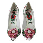 Dolce & Gabbana White Leather Roses Crystal Pumps Shoes LA7526-36