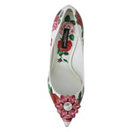 Dolce & Gabbana White Leather Roses Crystal Pumps Shoes LA7526-36