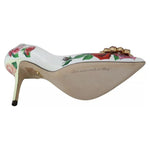 Dolce & Gabbana White Leather Roses Crystal Pumps Shoes LA7526-36