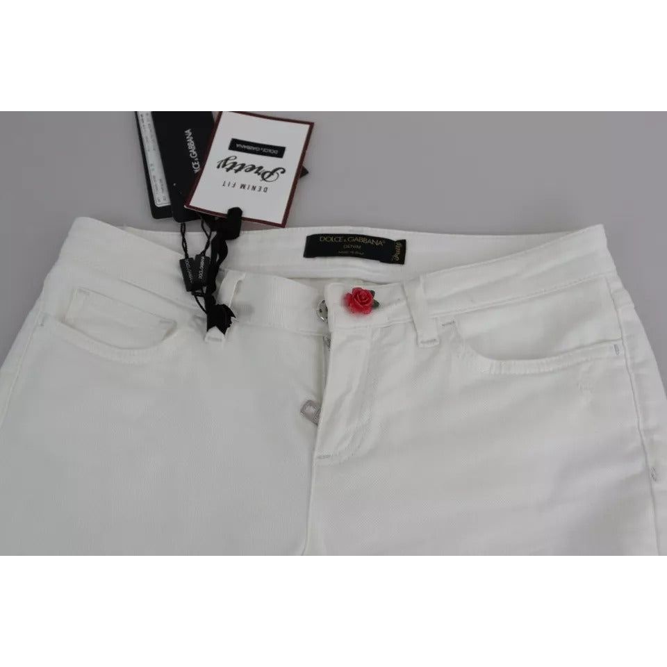 Dolce & Gabbana White Cotton Distressed Pretty Fit Denim Jeans PAN71383-38