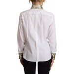 Dolce & Gabbana White Cotton Collared Long Sleeves Sequin Top Shirt TSH7626-38
