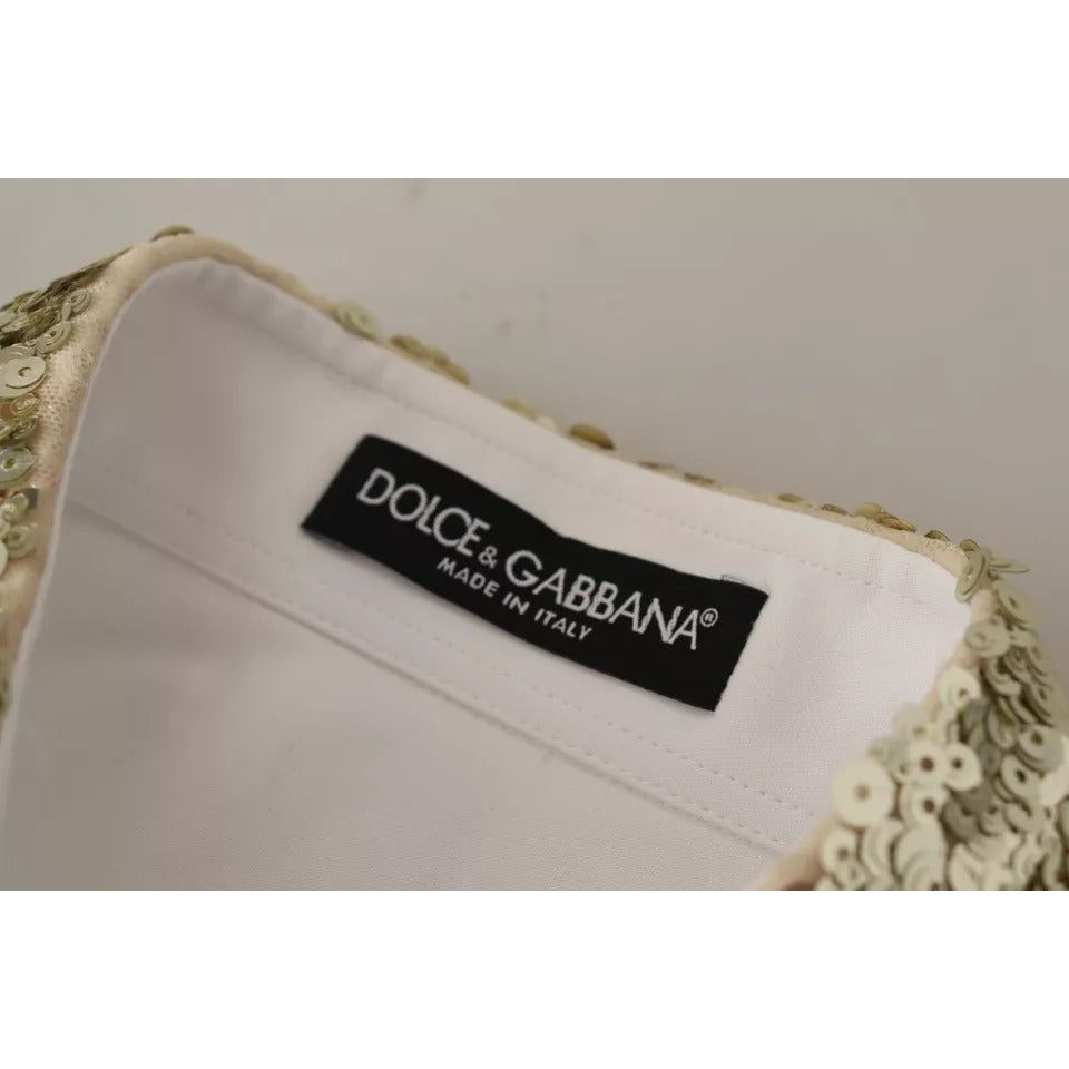 Dolce & Gabbana White Cotton Collared Long Sleeves Sequin Top Shirt TSH7626-38