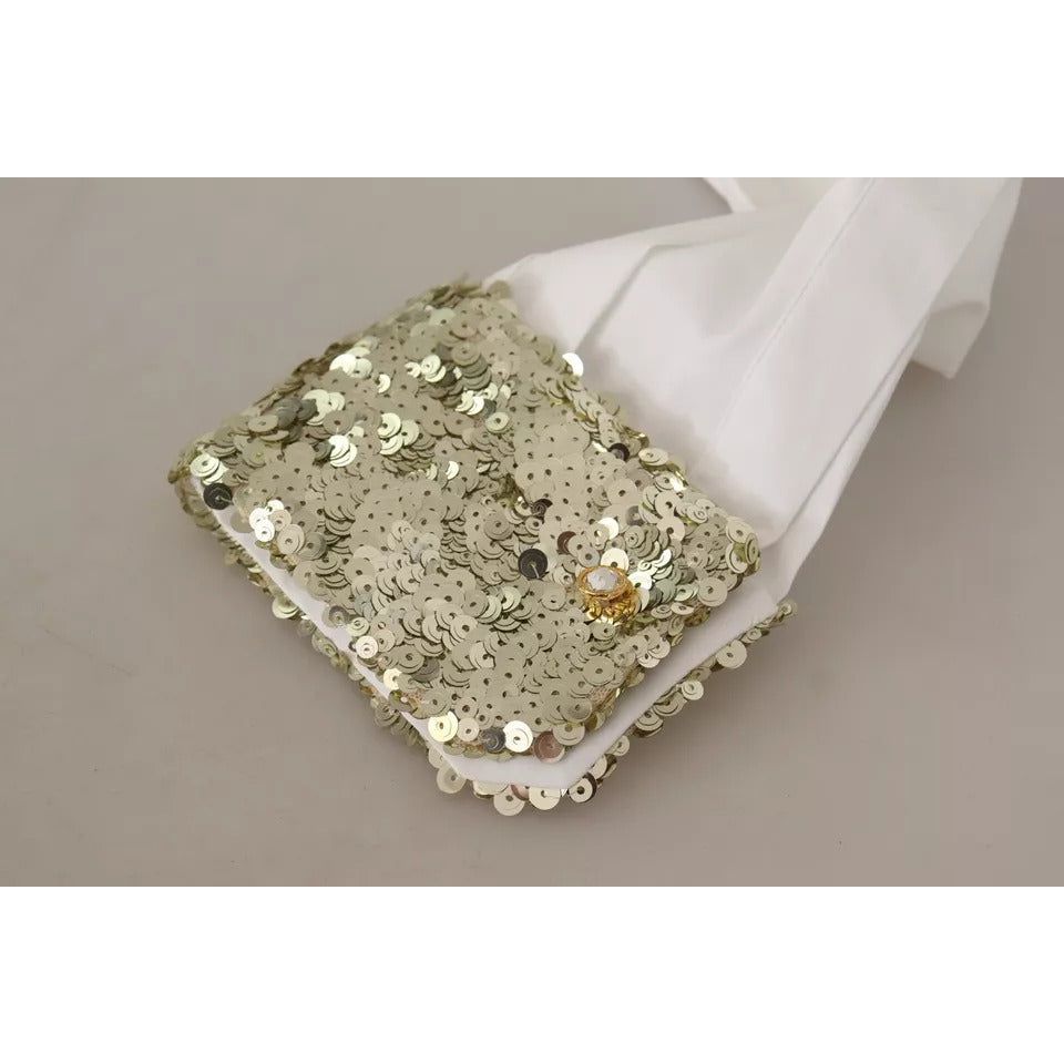 Dolce & Gabbana White Cotton Collared Long Sleeves Sequin Top Shirt TSH7626-38