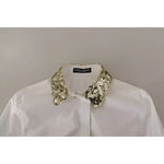 Dolce & Gabbana White Cotton Collared Long Sleeves Sequin Top Shirt TSH7626-38
