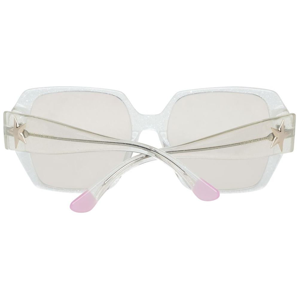 Victoria's Secret transparent plastic sunglasses with star detail, oval lenses 58-18-140 mm, 100% UV protection.