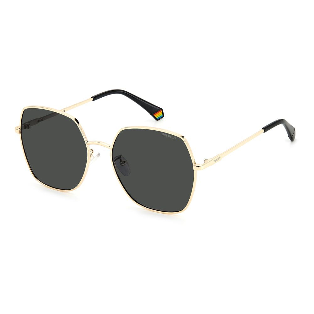 Polaroid Bicolor Stainless Steel Sunglasses with Polarized Gray Lenses, Black Gold Frame, Octagonal Design, 58/18/145 mm.