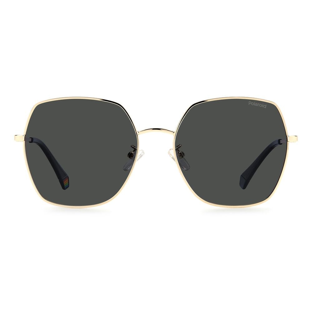 Polaroid Bicolor Stainless Steel Sunglasses with Bicolor Octagonal Frames, Black Gold, Polarized Gray Lenses, Women's Style