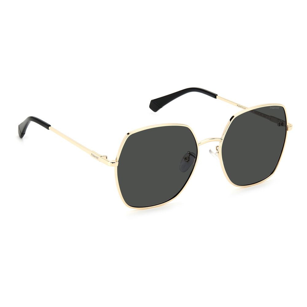 Polaroid Bicolor Stainless Steel Octagonal Women's Sunglasses in Black Gold with Polarized Gray Lenses 58/18/145mm