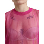 Dolce & Gabbana Pink Sheer Long Sleeves Crewneck Top Blouse TSH84249-38