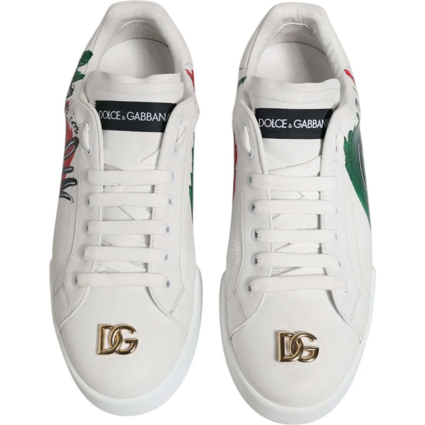 Dolce & Gabbana White Portofino Made In Italy Print Sneakers Shoes Dolce & Gabbana Light Gray