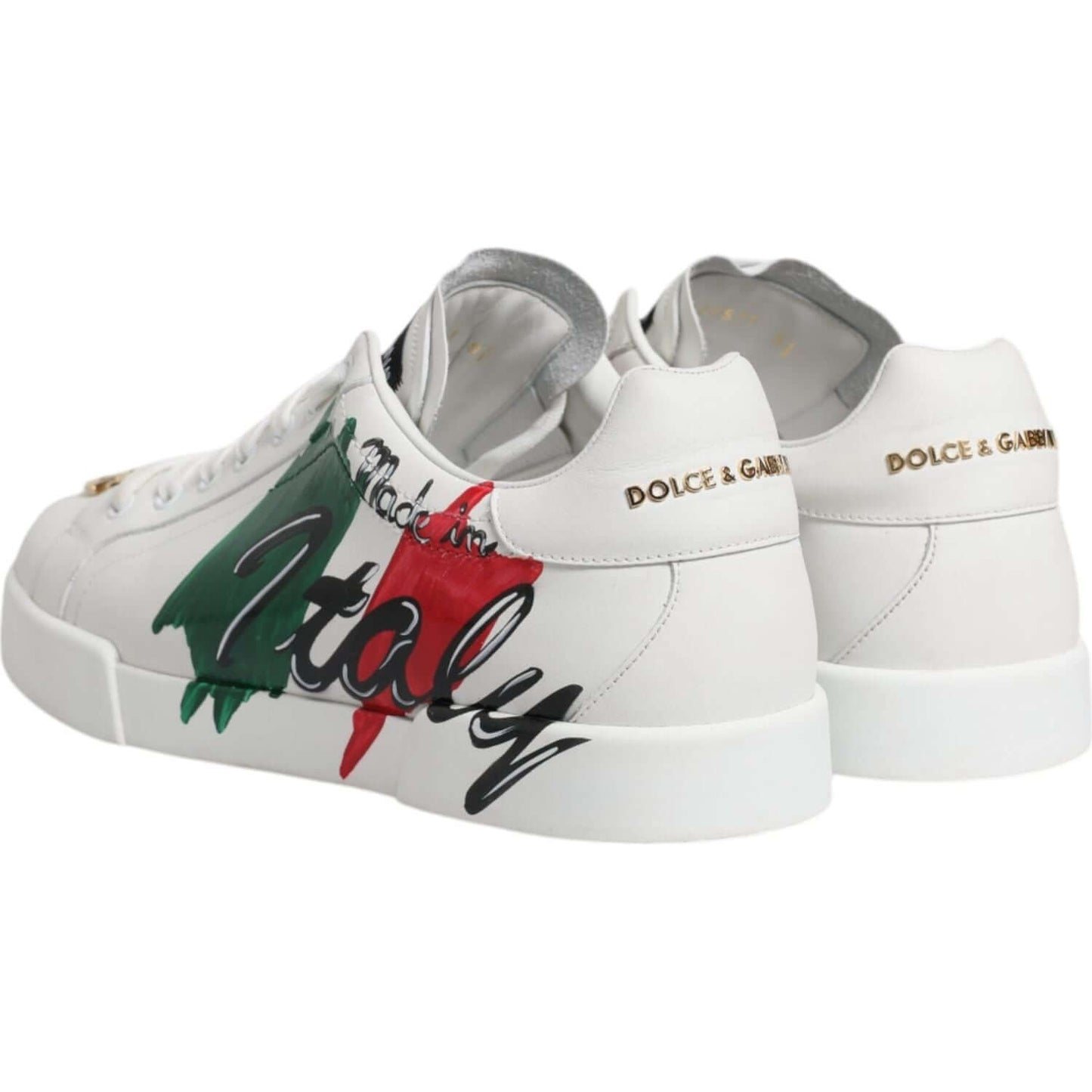 Dolce & Gabbana White Portofino Made In Italy Print Sneakers Shoes Dolce & Gabbana Light Gray