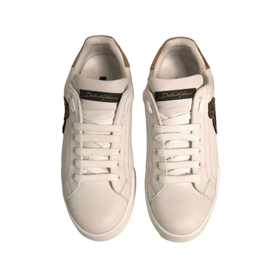 Dolce & Gabbana White Crown Patch Portofino Sneakers Shoes Dolce & Gabbana Light Gray