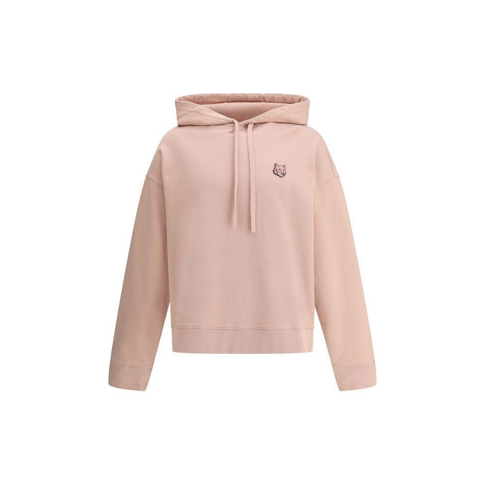 Maison Kitsuné logoed cotton hoodie with drawstring hood and ribbed cuffs, featuring a monochrome design and logo patch on the front.