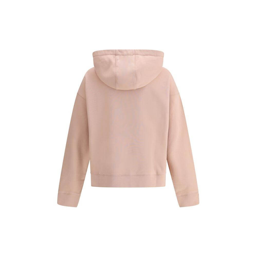 Back view of Maison Kitsuné Logoed Cotton Hoodie in beige with adjustable drawstring hood, ribbed cuffs, and hem for a casual look.
