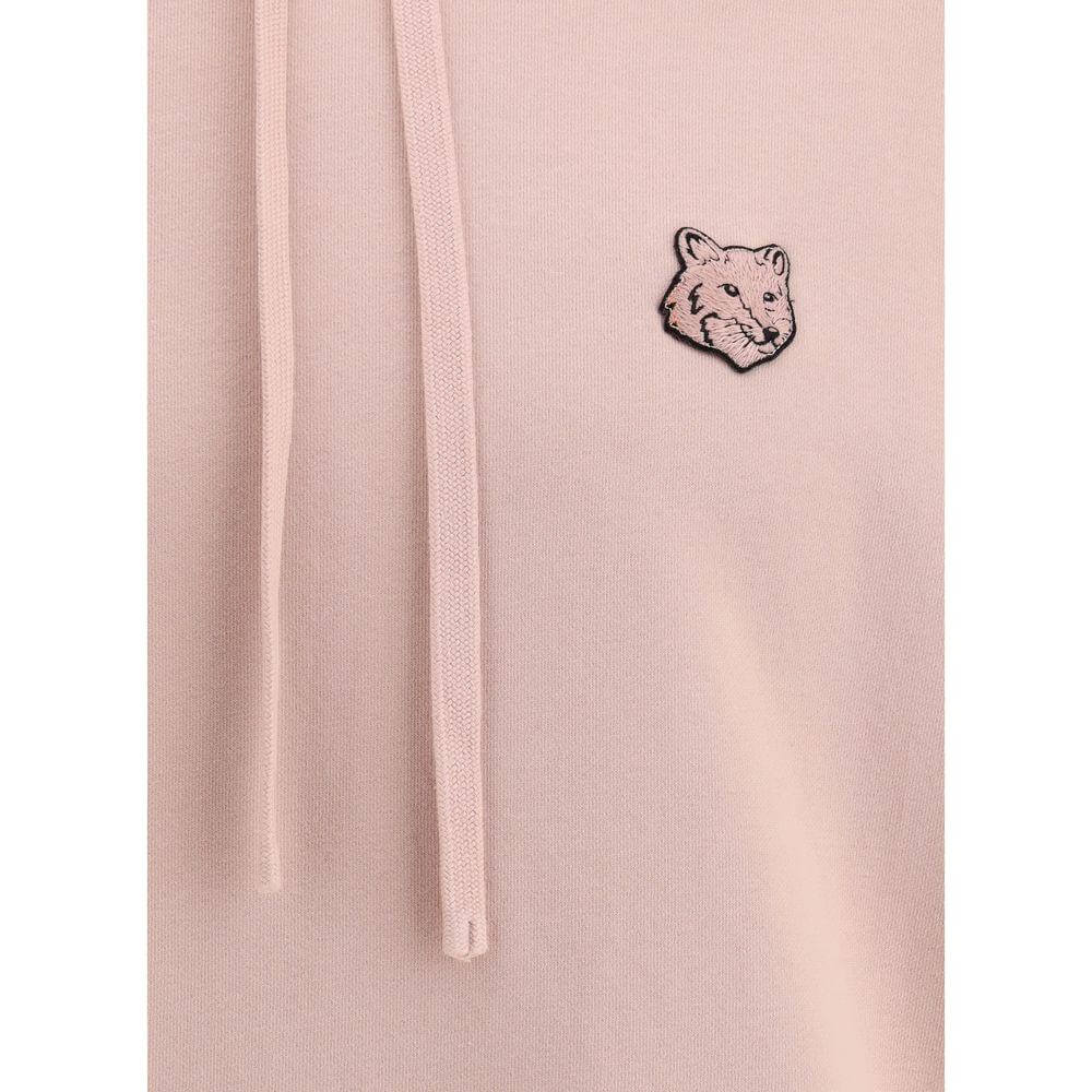 Close-up of Maison Kitsuné Logoed Cotton Hoodie featuring adjustable drawstring and iconic logo patch on soft fabric.