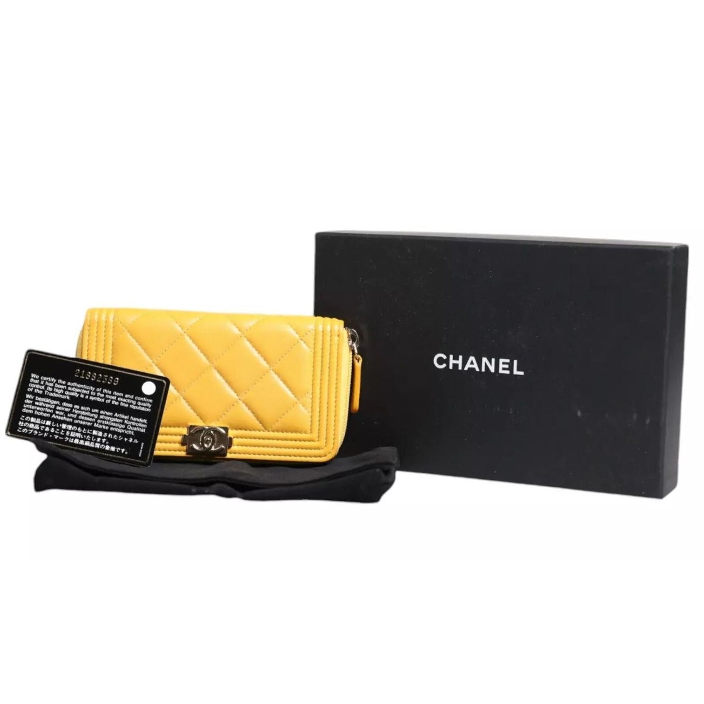 Chanel Yellow Quilted Leather CC Logo Continental Zip Wallet